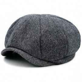 Newsboy Caps Men's Women's Premium Wool Blend 8Panels Plaid Herringbone Newsboy Hat - Black Grey02 - CD18HGMEL49 $20.83