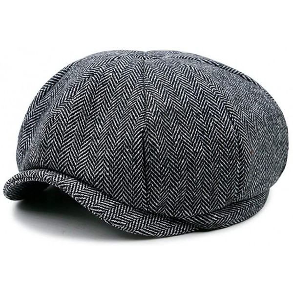 Newsboy Caps Men's Women's Premium Wool Blend 8Panels Plaid Herringbone Newsboy Hat - Black Grey02 - CD18HGMEL49 $9.01