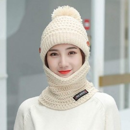Balaclavas Winter 2 in 1 Knit Beanie Hat Scarf Warm Ski Cap Pom-Windproof Ski Mask for Women Men (White- Free Size) - C618M3T...