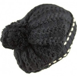 Skullies & Beanies 1000CMH-Women's Knit Beanie with Buttons and Pom Pom Winter Hat - Black - C9125WGK3MX $13.22