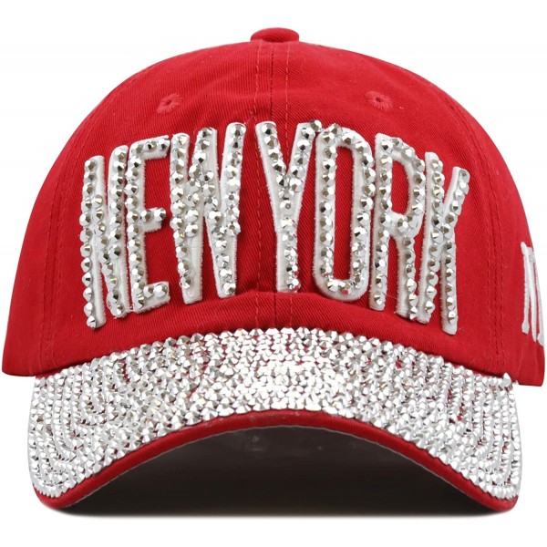 Baseball Caps Beaded Shiny Studded New York Premium Cap - Red - CO12DA6OTW1 $15.07