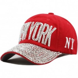 Baseball Caps Beaded Shiny Studded New York Premium Cap - Red - CO12DA6OTW1 $15.07