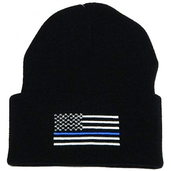 Skullies & Beanies United States Blueline Flag Police Department Policeman Cuffed Beanie Hat Cap Toboggan New Gift WCAP017 Bl...