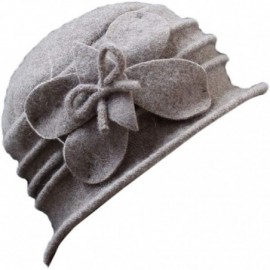 Berets Women 100% Wool Solid Color Round Top Cloche Beret Cap Flower Fedora Hat - 2 Camel - CQ186WXZGDK $17.97