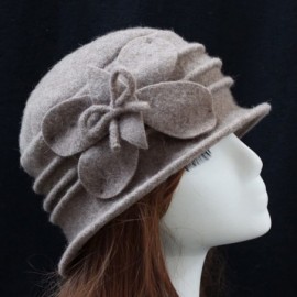 Berets Women 100% Wool Solid Color Round Top Cloche Beret Cap Flower Fedora Hat - 2 Camel - CQ186WXZGDK $17.97