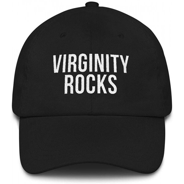 Baseball Caps Virginity Rocks Dad hat - Black - C118WMDZ46U $18.56