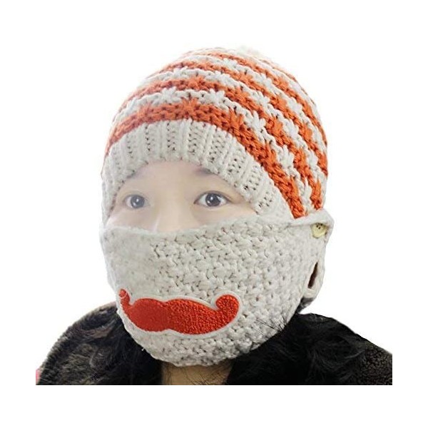 Skullies & Beanies Women's Beard Mustache Knitted Striped PHat Hip Hop Beanie Cap - Biege - C011S8E0JAH $10.84