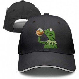 Baseball Caps The Frog "Sipping Tea" Adjustable Strapback Cap - 1000funny-green-frog-sipping-tea-13 - C218ID2W639 $12.82