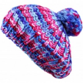 Berets Winter Multi Color Pom Pom Knit Beret Hat - Pink/Blue - C5128LYVVQ5 $7.76