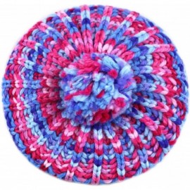Berets Winter Multi Color Pom Pom Knit Beret Hat - Pink/Blue - C5128LYVVQ5 $7.76