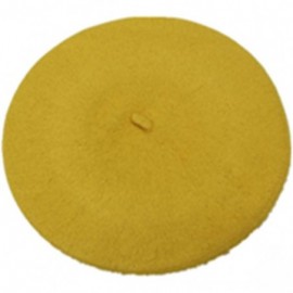 Berets 100% Wool French Style Casual Classic Solid Color Wool Beret Hat Cap - Yellow - CI12N83DPX9 $12.32