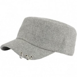 Baseball Caps A148 Winter Wool Fabric Silver Ring Piercing Golf Army Cap Cadet Military Hat - Gray - CP12NEPJ2VW $15.55