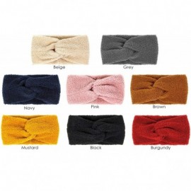 Headbands Women's Winter Knitted Headband Ear Warmer Head Wrap (Flower/Twisted/Checkered) - Sherpa Fleece-mustard - CZ18WRKTO...