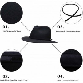 Fedoras Fedora for Men Women Wool Felt Camel Red Grey Black Panama Hat Classic Wide Brim Vintage - Black - CS194EHMTWX $22.55