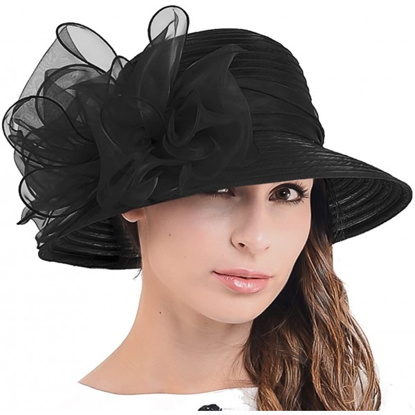 Sun Hats Cloche Oaks Church Dress Bowler Derby Wedding Hat Party S015 - Bow-black - CT12F1755JJ $28.79