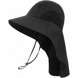 Sun Hats Men/Womens Foldable Flap Cover UPF 50+ UV Protective Wide Brim Bucket Sun Hat - Unisex_black - CQ192EQX48H $17.14