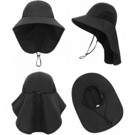 Sun Hats Men/Womens Foldable Flap Cover UPF 50+ UV Protective Wide Brim Bucket Sun Hat - Unisex_black - CQ192EQX48H $17.14