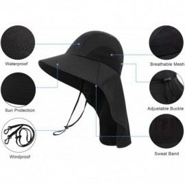 Sun Hats Men/Womens Foldable Flap Cover UPF 50+ UV Protective Wide Brim Bucket Sun Hat - Unisex_black - CQ192EQX48H $17.14