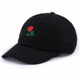 Baseball Caps Rose Embroidered Dad Hat Women Men Cute Adjustable Cotton Floral Baseball Cap - Black - C312LW1C997 $26.24