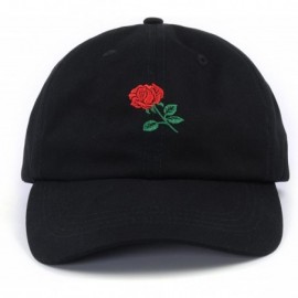Baseball Caps Rose Embroidered Dad Hat Women Men Cute Adjustable Cotton Floral Baseball Cap - Black - C312LW1C997 $13.12
