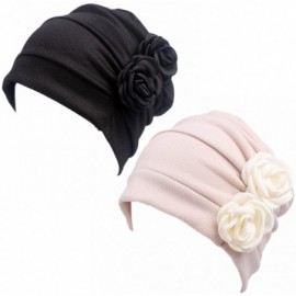 Skullies & Beanies Ruffle Chemo Turban Headband Scarf Beanie Cap Hat for Cancer Patient - Black+begie - CT18DK4UUO0 $14.97