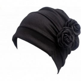 Skullies & Beanies Ruffle Chemo Turban Headband Scarf Beanie Cap Hat for Cancer Patient - Black+begie - CT18DK4UUO0 $14.97