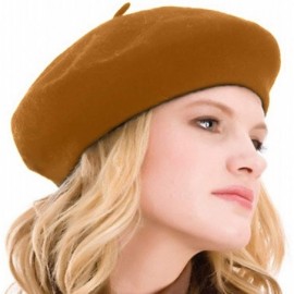 Berets Womens Beret 100% Wool French Beret Solid Color Beanie Cap Hat - Camel - CC18NZ0MXTI $10.32