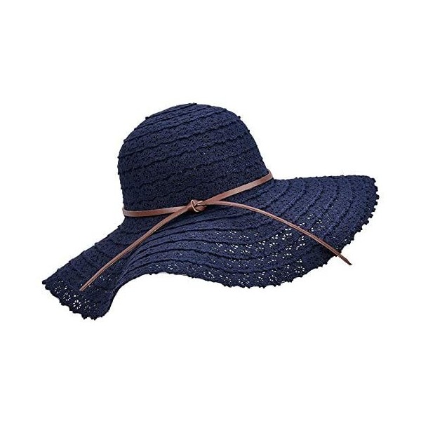 Sun Hats Adjustable Floppy Summer Foldable Fedora - Navy Blue - C018NQWUHHN $11.00