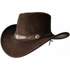 Cowboy Hats Mens Suede Leather Cowboy Aussie Style Down Under Hat Wide Brim - Brown - C118LLHMZKN $88.12