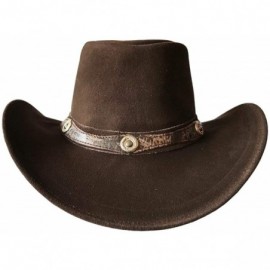 Cowboy Hats Mens Suede Leather Cowboy Aussie Style Down Under Hat Wide Brim - Brown - C118LLHMZKN $37.21