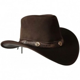 Cowboy Hats Mens Suede Leather Cowboy Aussie Style Down Under Hat Wide Brim - Brown - C118LLHMZKN $37.21