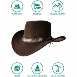 Cowboy Hats Mens Suede Leather Cowboy Aussie Style Down Under Hat Wide Brim - Brown - C118LLHMZKN $37.21