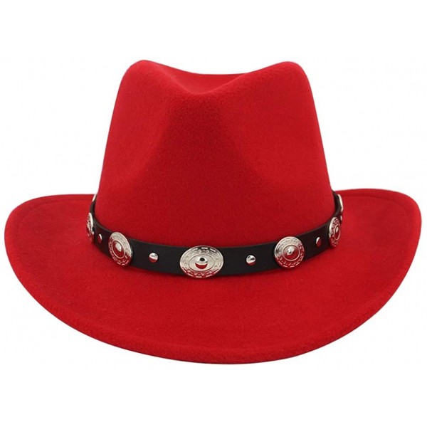 Cowboy Hats Men & Women's Felt Wide Brim Western Cowboy Hat - Red - CN18H85KM70 $13.90