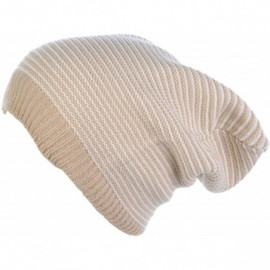 Skullies & Beanies an Unisex Striped Knit Slouchy Beanie Hat Lightweight Soft Fashion Cap - Beige White - CE12CJFC3FZ $22.37