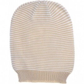 Skullies & Beanies an Unisex Striped Knit Slouchy Beanie Hat Lightweight Soft Fashion Cap - Beige White - CE12CJFC3FZ $12.74