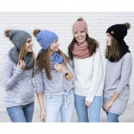 Skullies & Beanies Winter Knit Pom Beanie Hat Scarf Set Women Cute Soft Warm Infinity Scarves - Black Fleece Lined - CJ18XZ69...