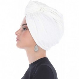 Skullies & Beanies Turban Headwraps for Women Featuring a Pretied Front Knot & Soft Sparkle Finish for Cancer - White - C0194...