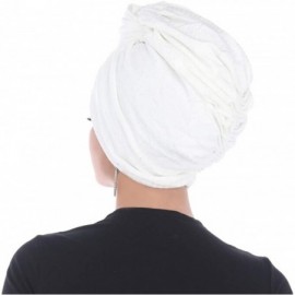 Skullies & Beanies Turban Headwraps for Women Featuring a Pretied Front Knot & Soft Sparkle Finish for Cancer - White - C0194...