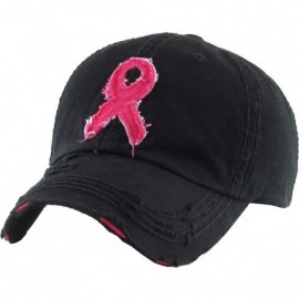 Baseball Caps Pink Ribbon Breast Cancer Awareness Vintage Distressed Baseball Hat Cap - (1.1) Black Pink Ribbon - CB18HES6M3D...