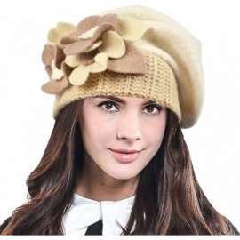 Berets Lady French Beret 100% Wool Beret Chic Beanie Winter Hat HY023 - Cream - CM12NTY8FBR $10.22