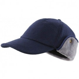 Baseball Caps Winter Hat with Brim Earflap Fitted Hat Faux Fur Baseball Cap for Men - Navy Blue - C918ASRZX7R $18.16