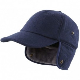 Baseball Caps Winter Hat with Brim Earflap Fitted Hat Faux Fur Baseball Cap for Men - Navy Blue - C918ASRZX7R $18.16