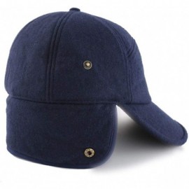 Baseball Caps Winter Hat with Brim Earflap Fitted Hat Faux Fur Baseball Cap for Men - Navy Blue - C918ASRZX7R $18.16