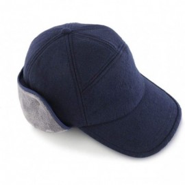 Baseball Caps Winter Hat with Brim Earflap Fitted Hat Faux Fur Baseball Cap for Men - Navy Blue - C918ASRZX7R $18.16