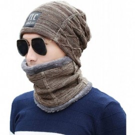 Skullies & Beanies Men Thicken Warm Hat with Scarf-Casual Knitted Skullies Beanies - Khaki - CK18AMN8ARW $16.66