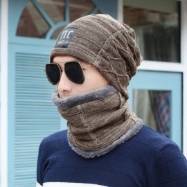 Skullies & Beanies Men Thicken Warm Hat with Scarf-Casual Knitted Skullies Beanies - Khaki - CK18AMN8ARW $16.66