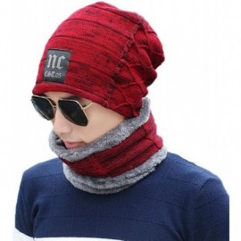 Skullies & Beanies Men Thicken Warm Hat with Scarf-Casual Knitted Skullies Beanies - Khaki - CK18AMN8ARW $16.66