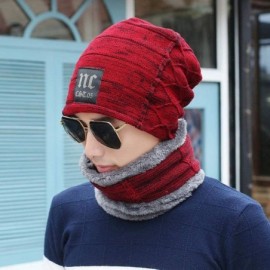 Skullies & Beanies Men Thicken Warm Hat with Scarf-Casual Knitted Skullies Beanies - Khaki - CK18AMN8ARW $16.66