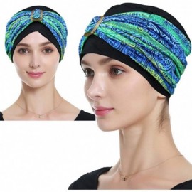 Skullies & Beanies Winter Beanie Hats Stylish Chemo Turban Headwear for Women - Soft- Stylish- Warm - Green Blue Pattern - C5...