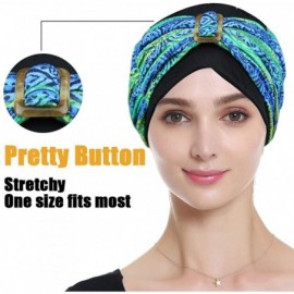 Skullies & Beanies Winter Beanie Hats Stylish Chemo Turban Headwear for Women - Soft- Stylish- Warm - Green Blue Pattern - C5...